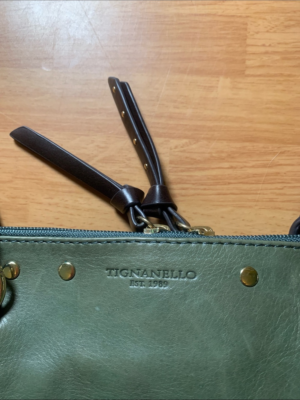Tignanello Leather Mohave Dome Shopper Bag Olive Green - Picture 2 of 15